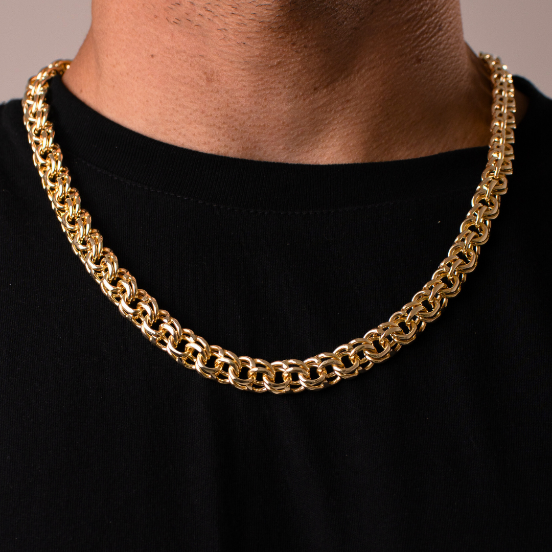 Cadena de oro tejido Chino solido hecho a mano con broche de caja 12 mm