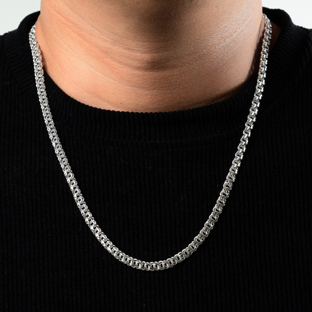 Cadena de plata tejido Chino solida hecha a mano con broche de caja 4 mm