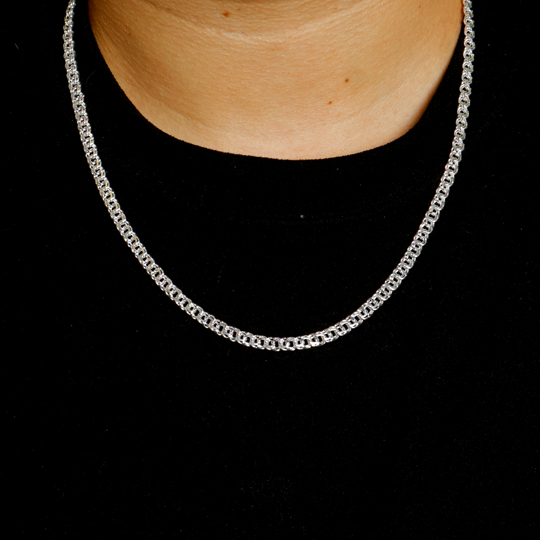 Cadena de plata tejido Chino solida hecha a mano con broche de caja 5 mm