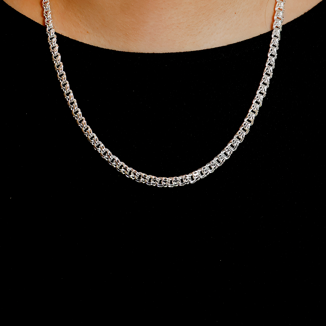 Cadena de plata tejido Chino solida hecha a mano con broche de corazon 5.5 mm