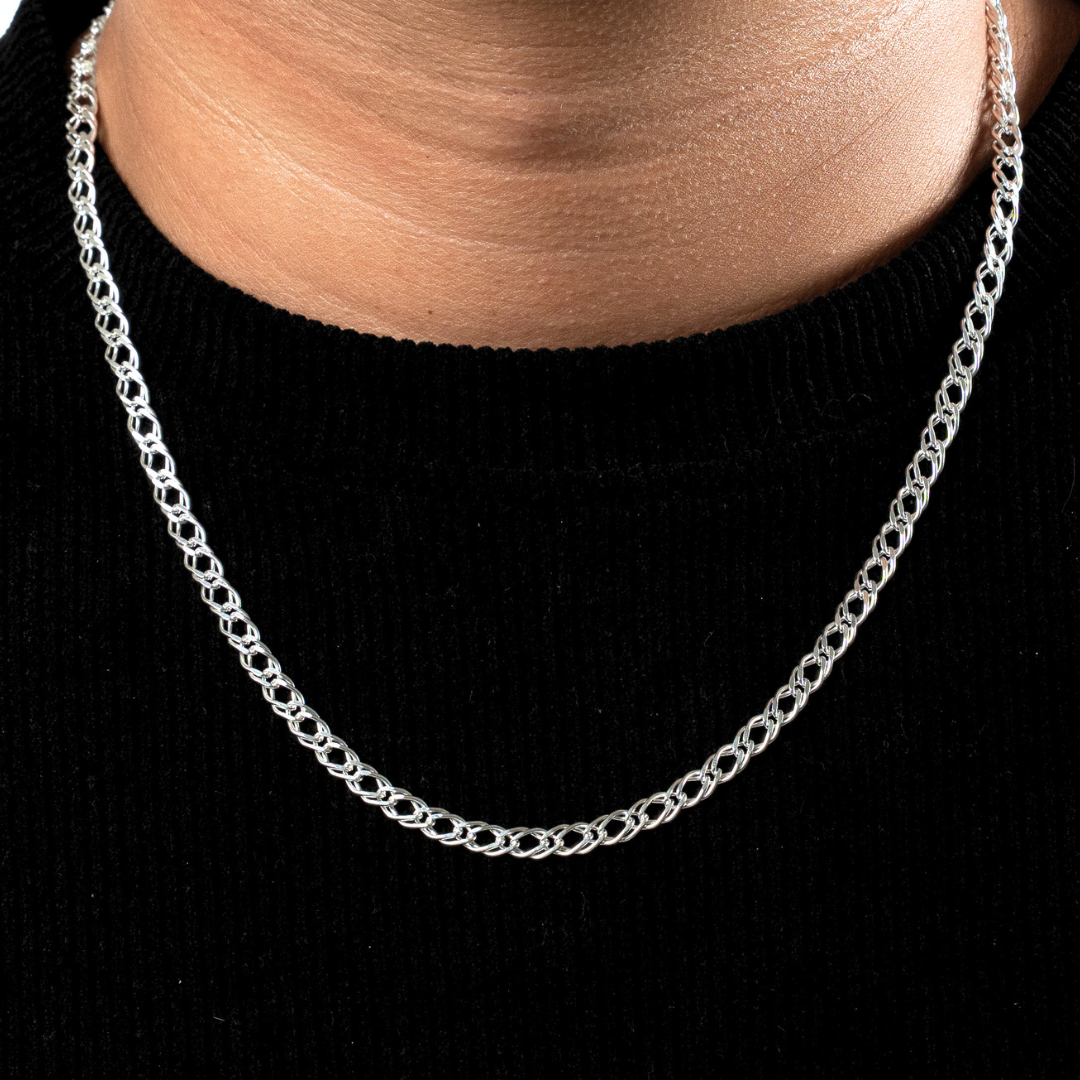 Cadena de plata tejido Doble Rombo solida hecha a maquina con broche de perico 5 mm