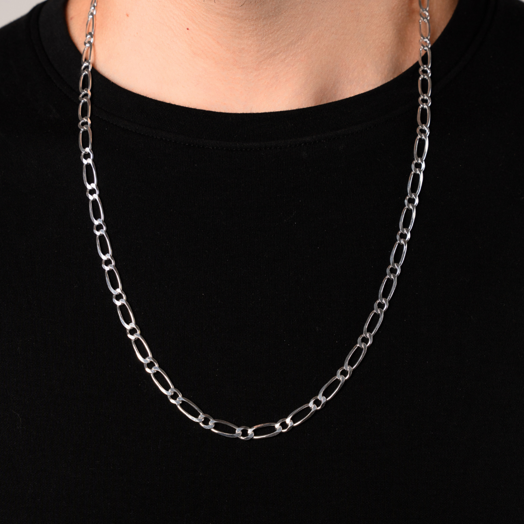 Cadena de plata tejido Figaro 1X1 solida hecha a maquina con broche de perico 5 mm