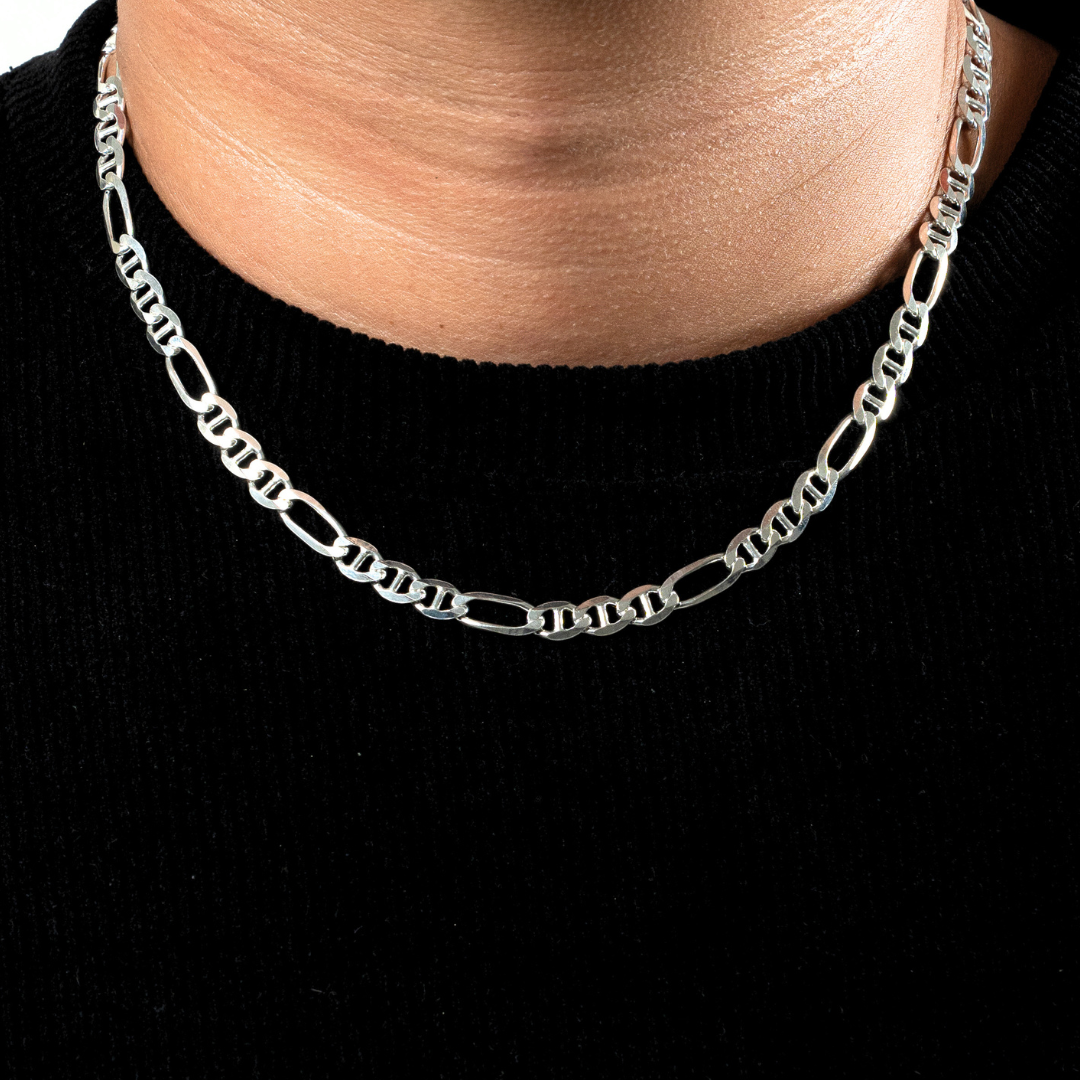 Cadena de plata tejido Figaro Marinero solida hecha a maquina con broche de perico 6.5 mm