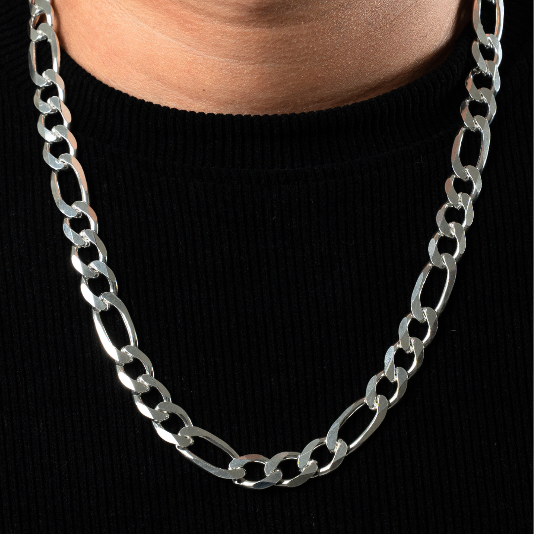 Cadena de plata tejido Figaro solida hecha a maquina con broche de perico 12 mm