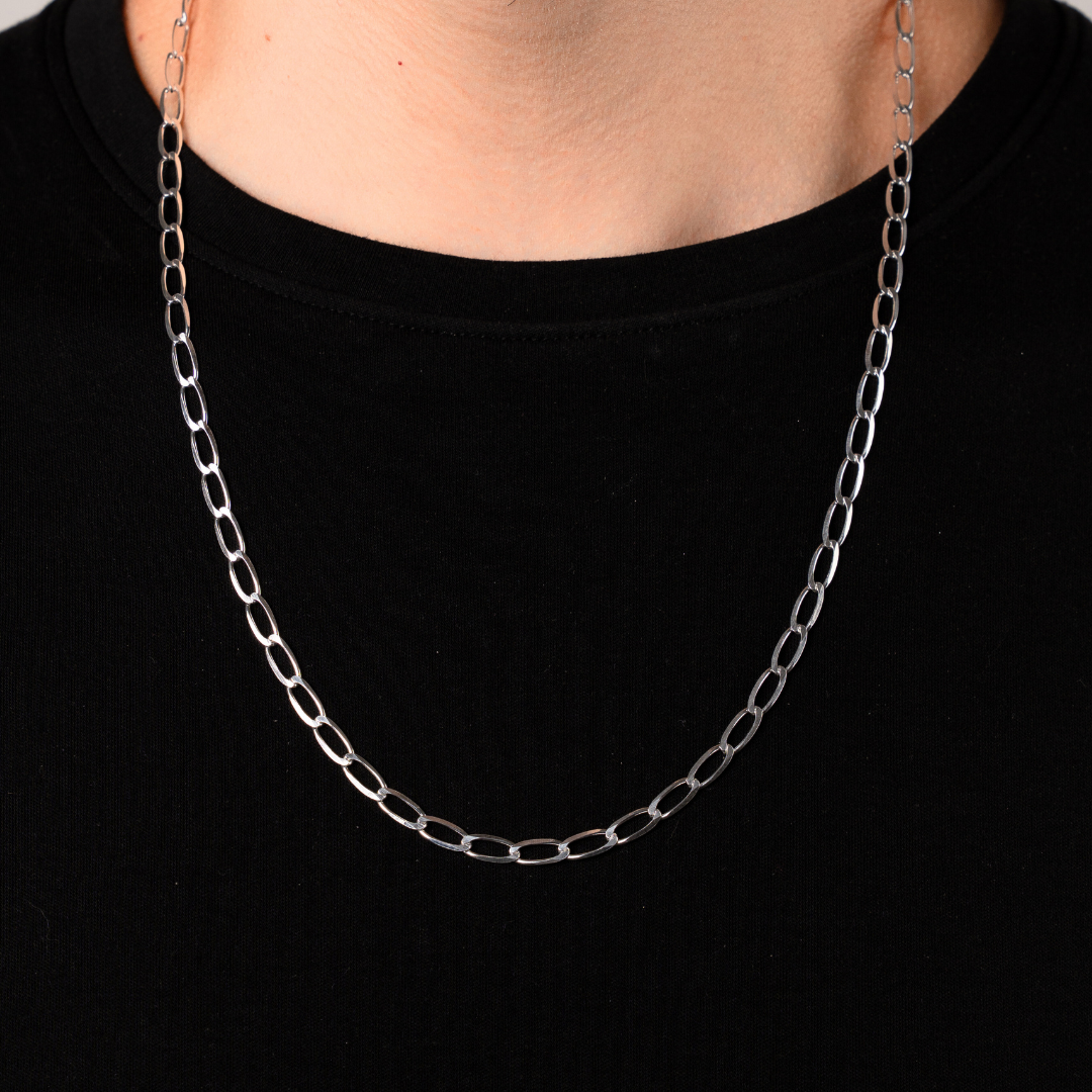 Cadena de plata tejido Rada solida hecha a maquina con broche de perico 4.5 mm