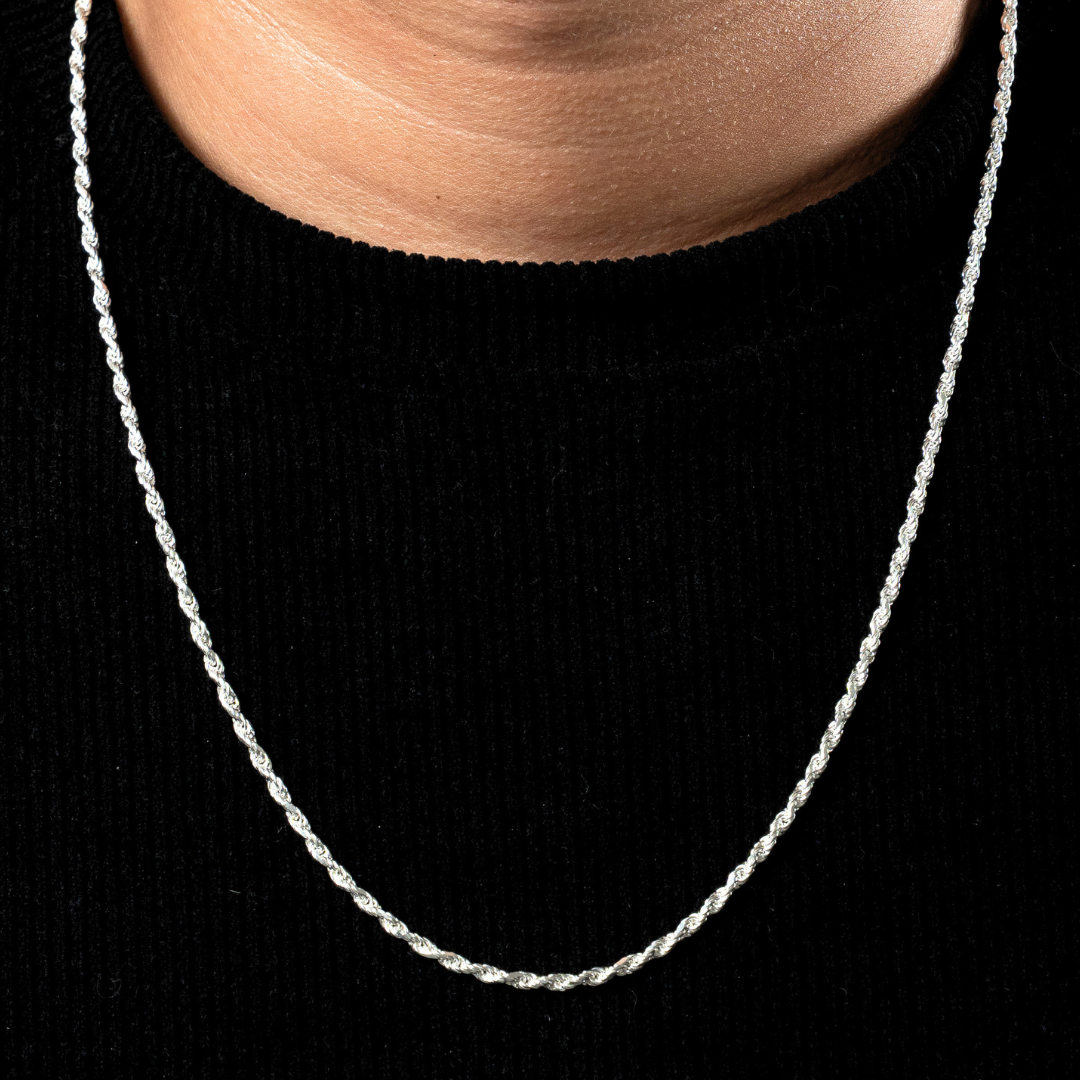 Cadena de plata tejido Torsal solida hecha a maquina con broche de argolla 3 mm