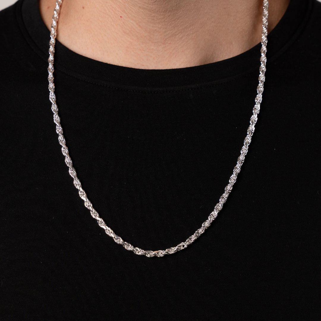 Cadena de plata tejido Torsal solida hecha a maquina con broche de perico 4 mm