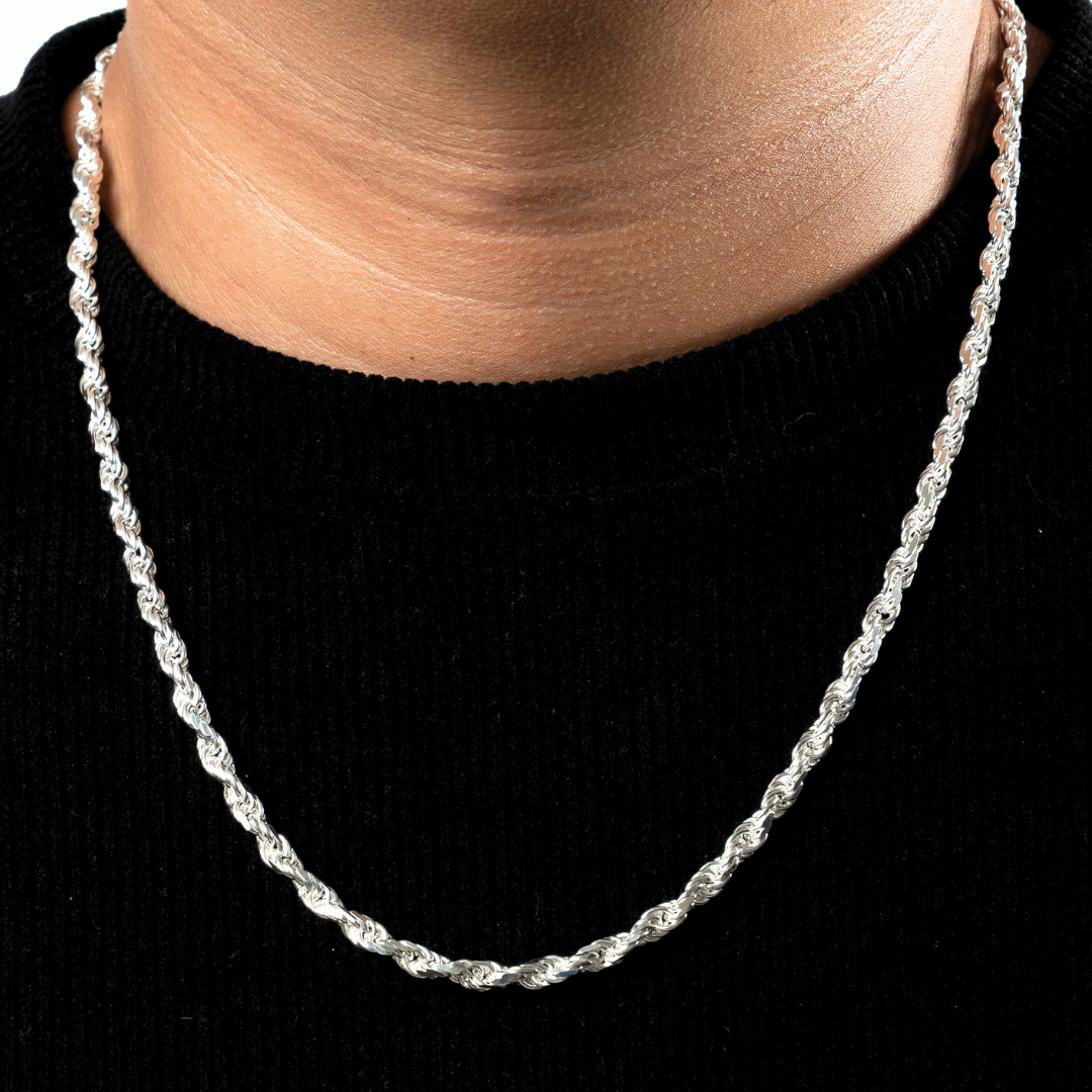 Cadena de plata tejido Torsal solida hecha a maquina con broche de perico 5 mm