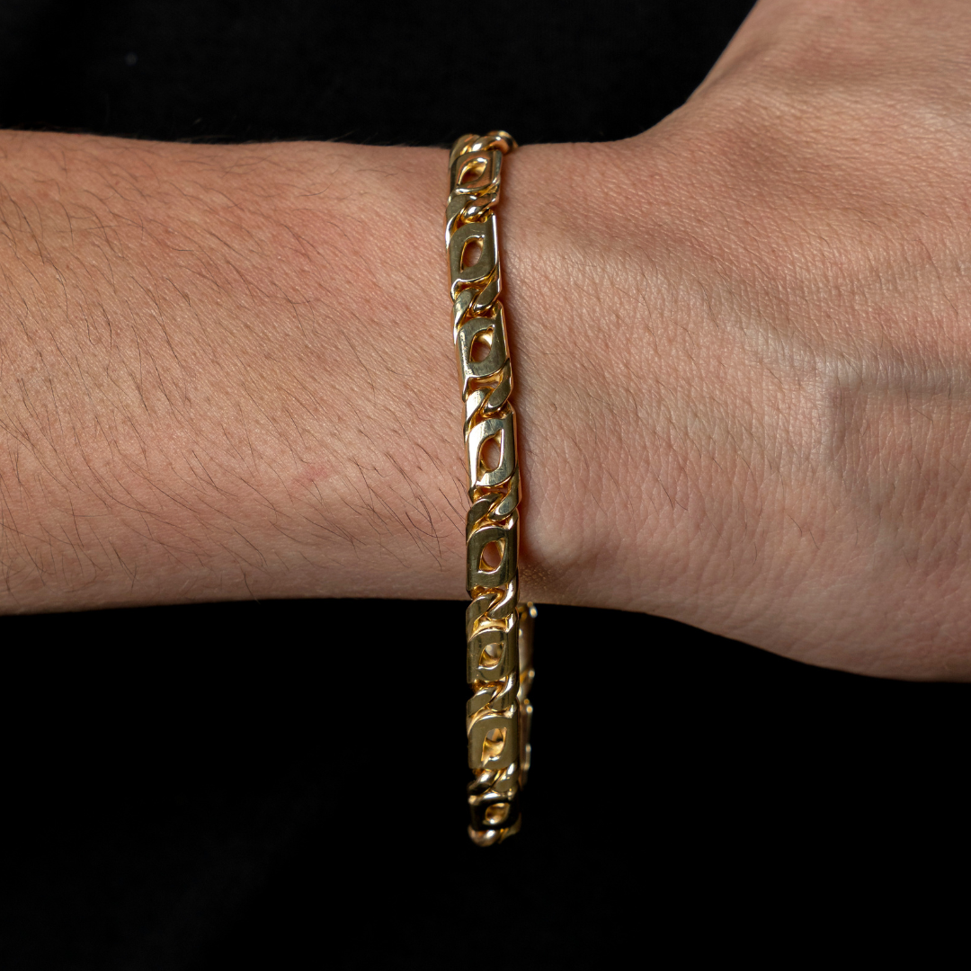 Pulso de oro tejido Egipcio solido hecho a mano con broche de caja 6.5 mm