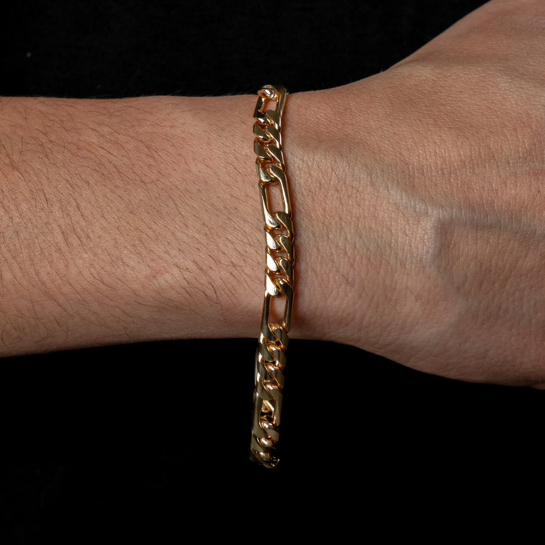 Pulso de oro tejido Figaro solido hecho a mano con broche de caja 6.5 mm