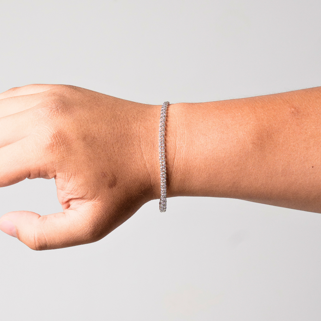 Pulso de plata tejido Chino solido hecho a mano con broche de caja 4 mm