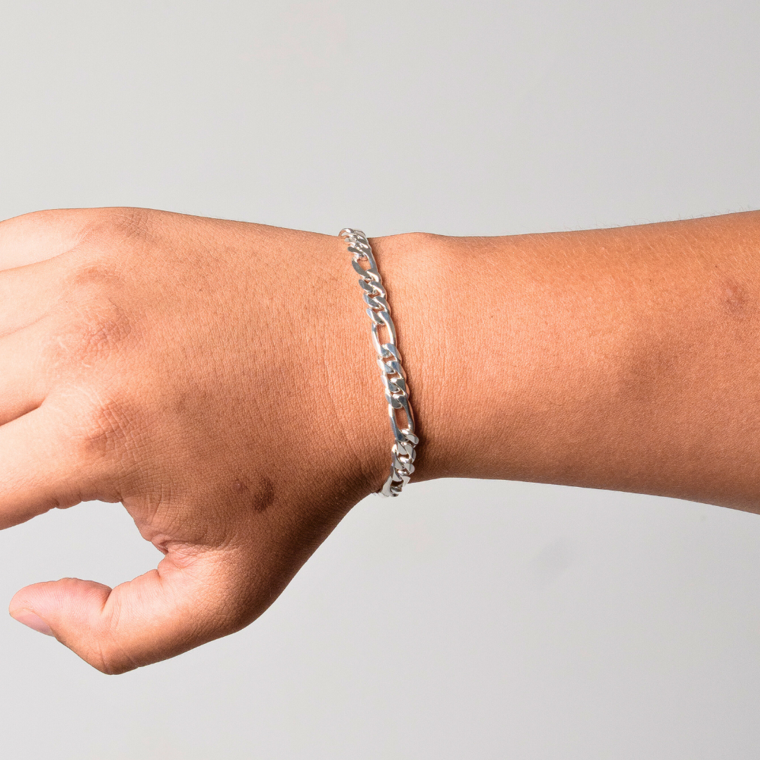 Pulso de plata tejido Figaro solido hecho a mano con broche de caja 6.5 mm