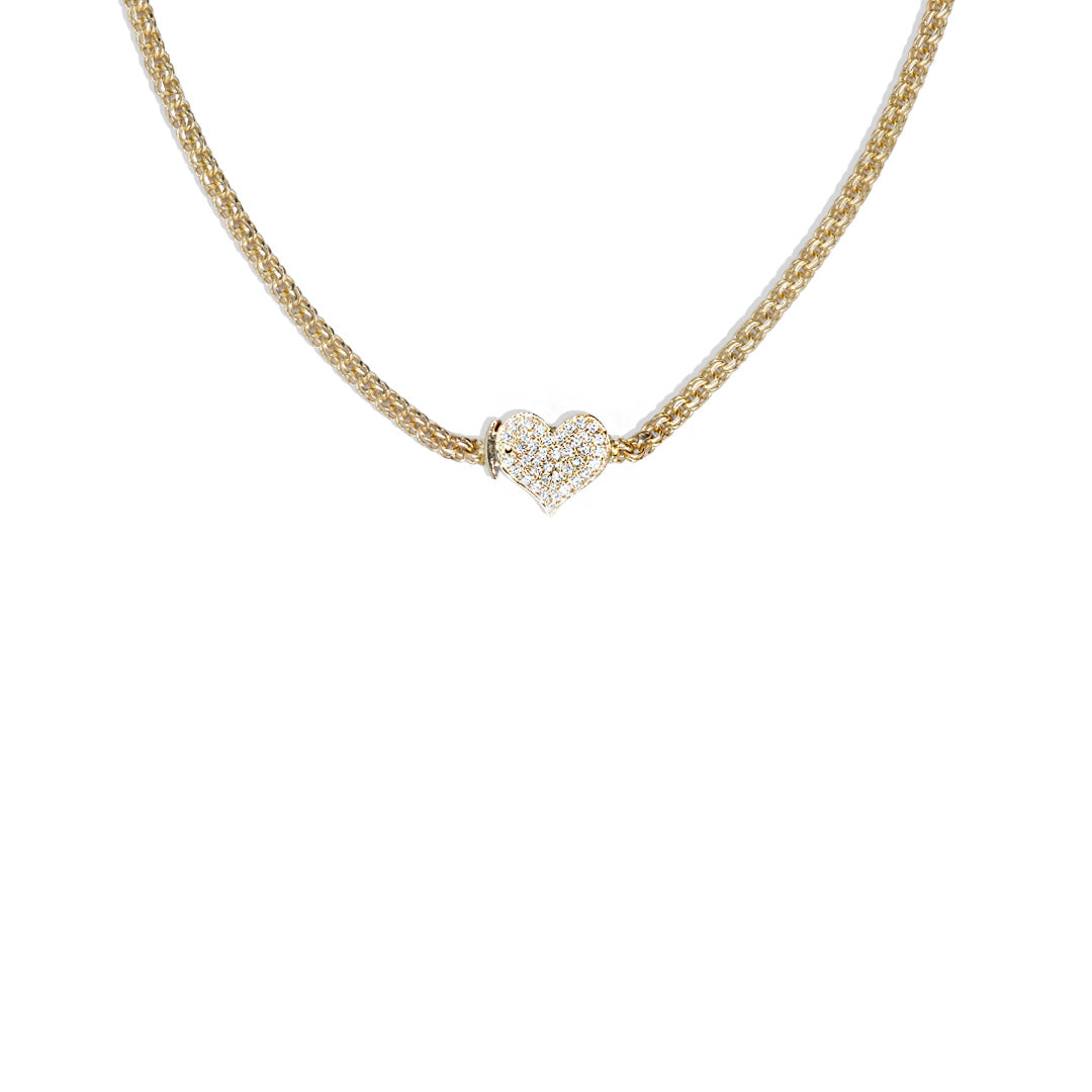 Cadena de oro tejido Chino con gemas solido hecho a mano con broche de corazon 4.5 mm