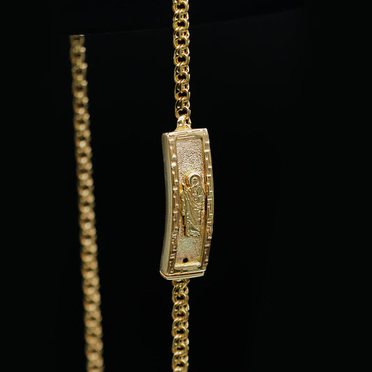 Cadena con San Benito en broche tejido Chino 4 mm