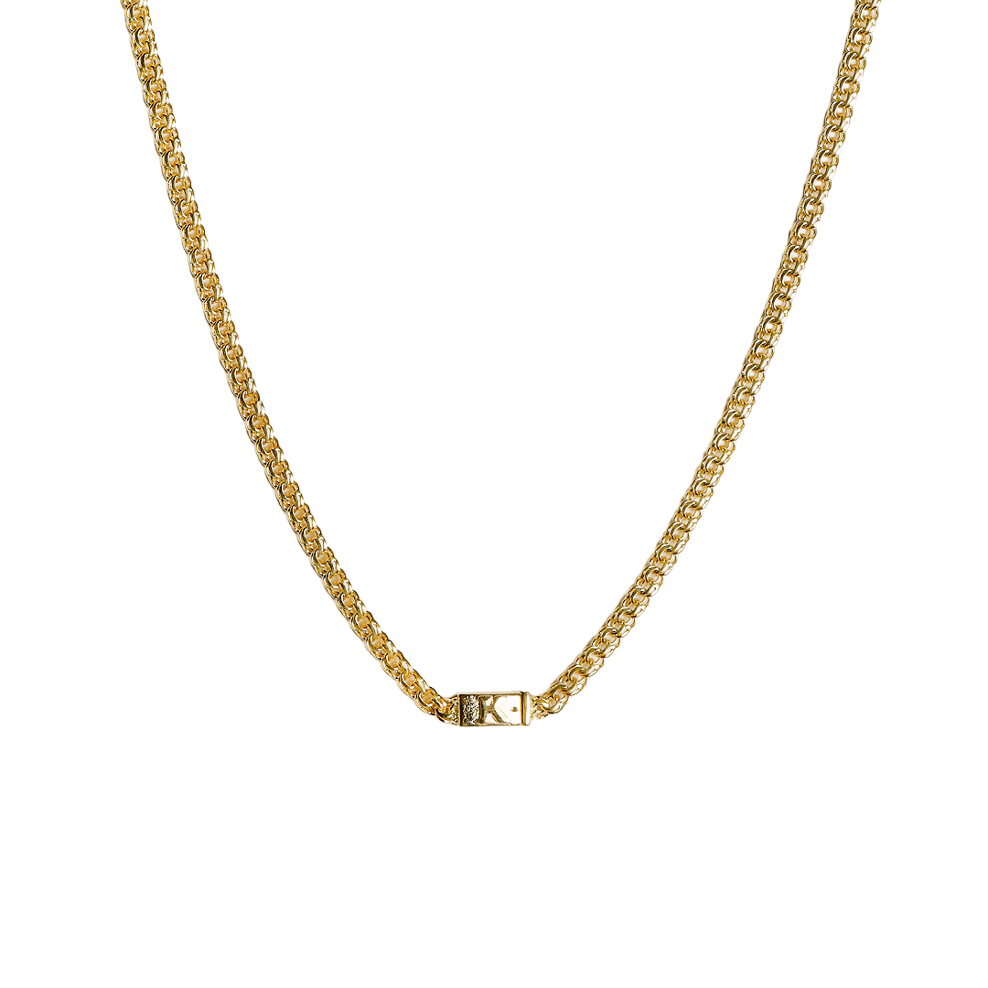 Cadena de oro tejido Chino chino solido hecho a mano con broche de caja con inicial 4,5 mm