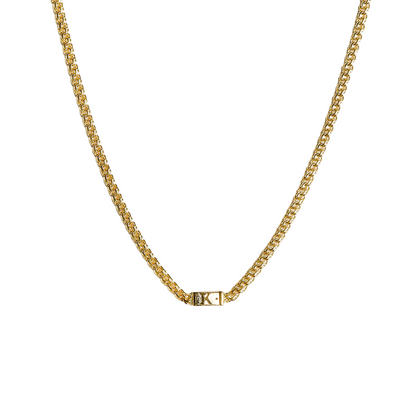 Cadena de oro tejido Chino chino solido hecho a mano con broche de caja con inicial 4,5 mm