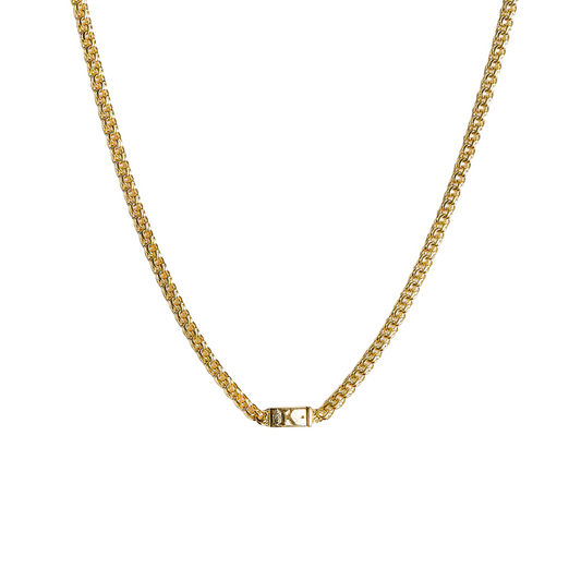Cadena de oro tejido Chino chino solido hecho a mano con broche de caja con inicial 4,5 mm