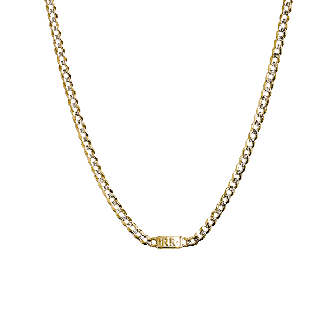 Cadena de oro tejido Cubano con iniciales solido hecho maquina con broche de caja 6 mm