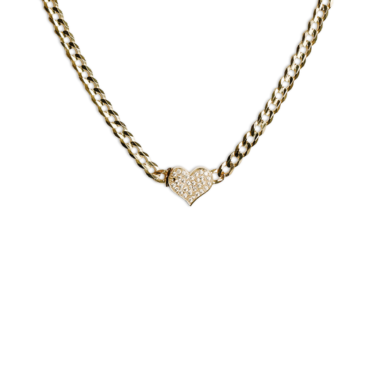 Cadena de oro amarillo tejido Figaro solido hecho a mano con broche de corazon 6 mm