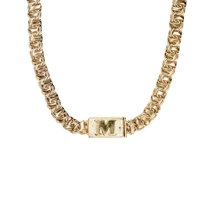 Cadena de oro tejido Guccino con iniciales solido hecho a mano con broche de caja 8 mm