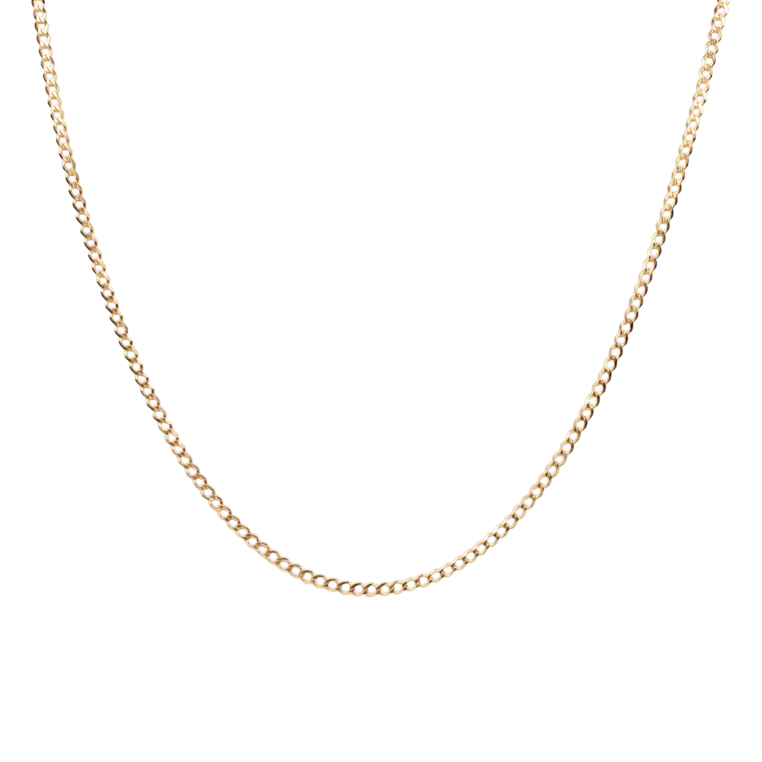 Cadena de oro amarillo tejido Barbado solido hecho a maquina con broche de perico 3 mm