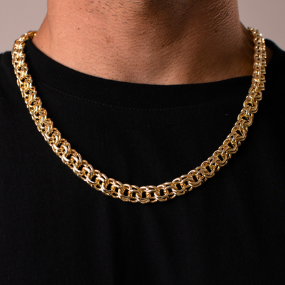 Cadena de oro tejido Chino solido hecho a mano con broche de caja 12 mm