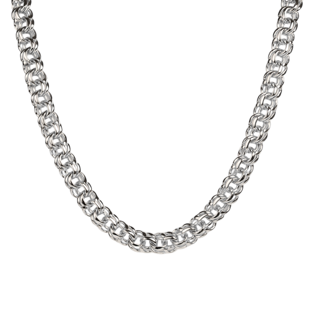 Cadena de oro blanco tejido Chino solido hecho a mano con broche de caja 12 mm