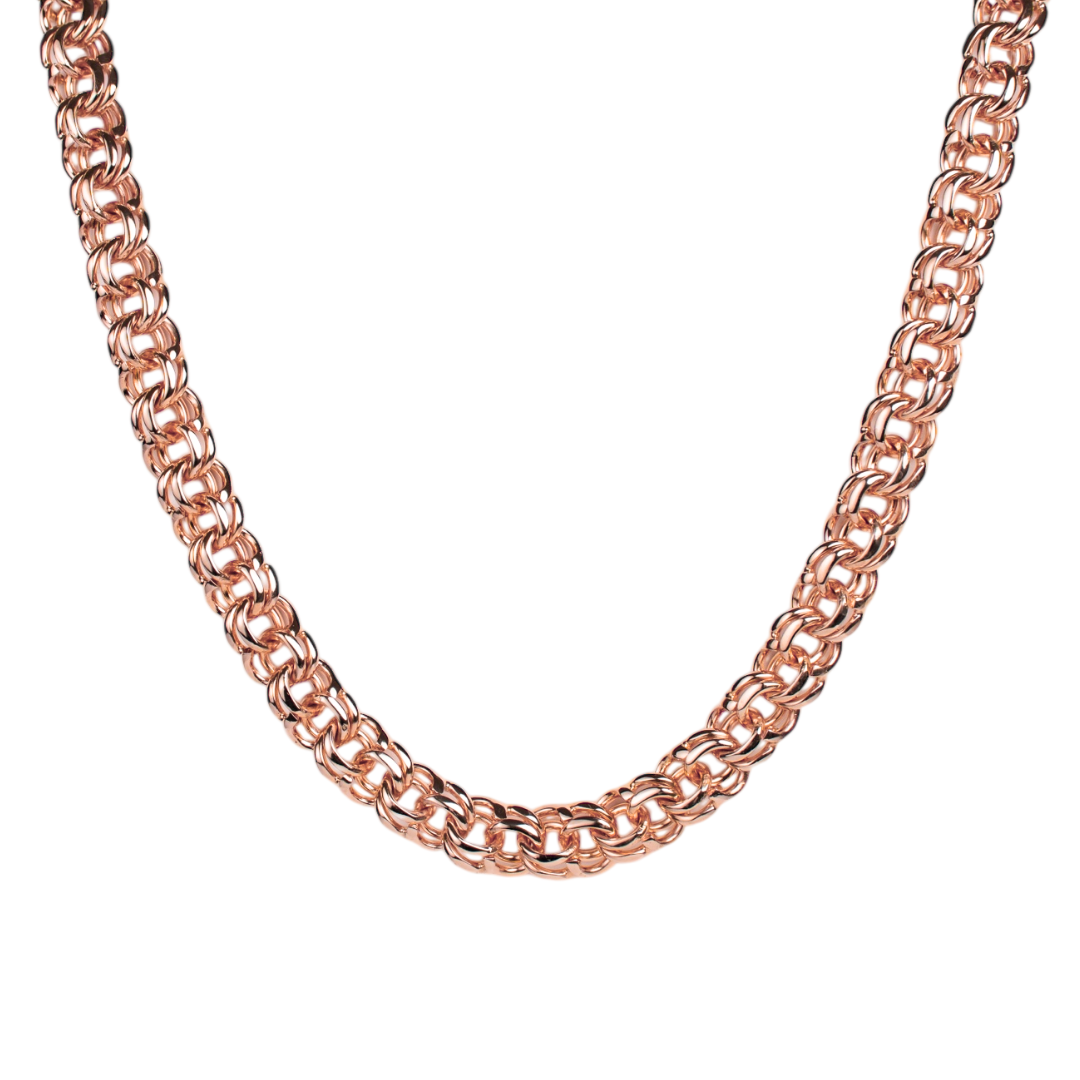 Cadena de oro rosa tejido Chino solido hecho a mano con broche de caja 12 mm