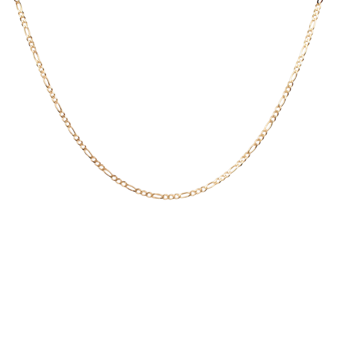 Cadena de oro amarillo tejido Figaro solido hecho a maquina con broche de argolla 2.5 mm