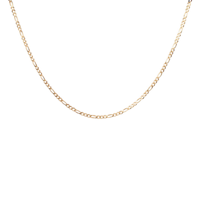 Cadena de oro amarillo tejido Figaro solido hecho a maquina con broche de argolla 2.5 mm