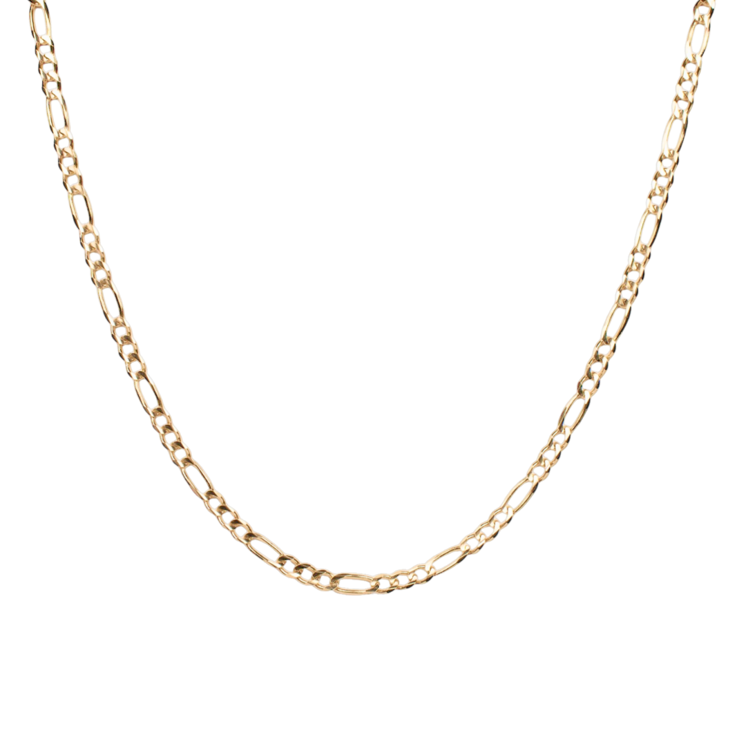 Cadena de oro amarillo tejido Figaro solido hecho a maquina con broche de perico 4 mm