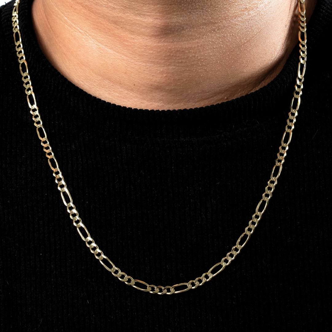 Cadena de oro amarillo tejido Figaro solido hecho a maquina con broche de perico 5 mm