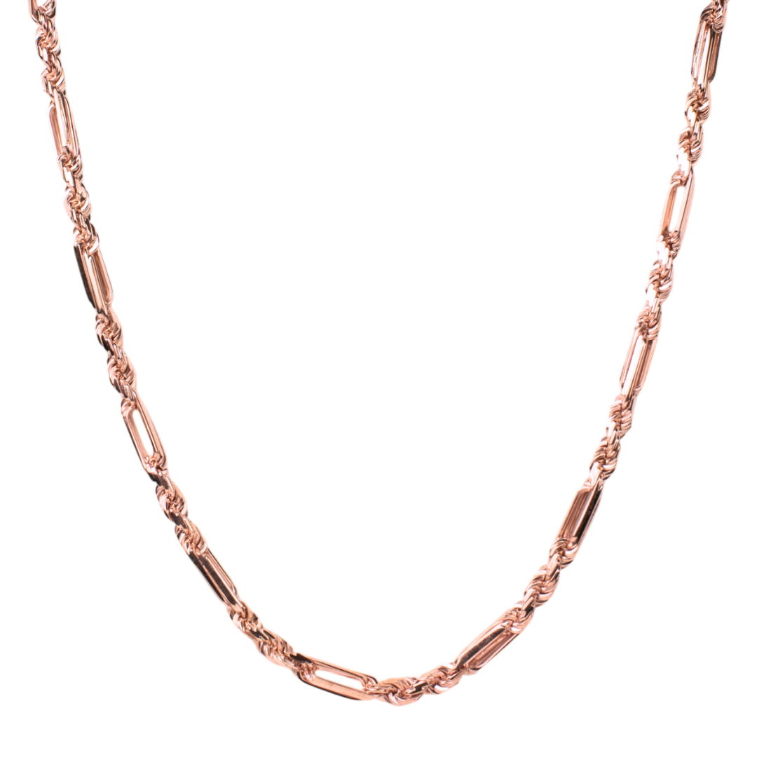 Cadena de oro rosa tejido Torsal Figaro solido hecho a mano con broche de caja 5.5 mm