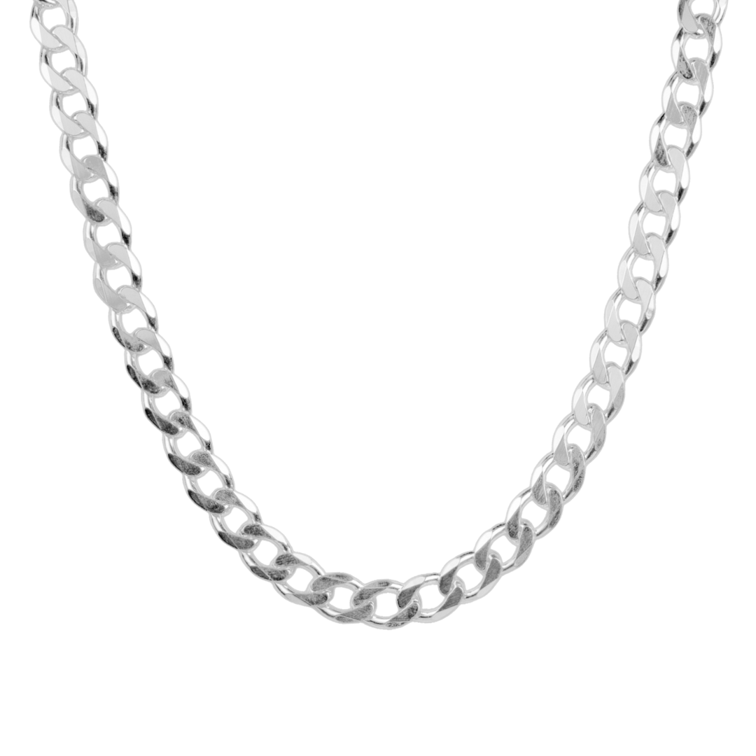 Cadena de plata tejido Barbado solida hecha a maquina con broche de perico 10 mm