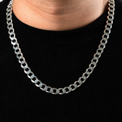 Cadena de plata tejido Barbado solida hecha a maquina con broche de perico 10 mm