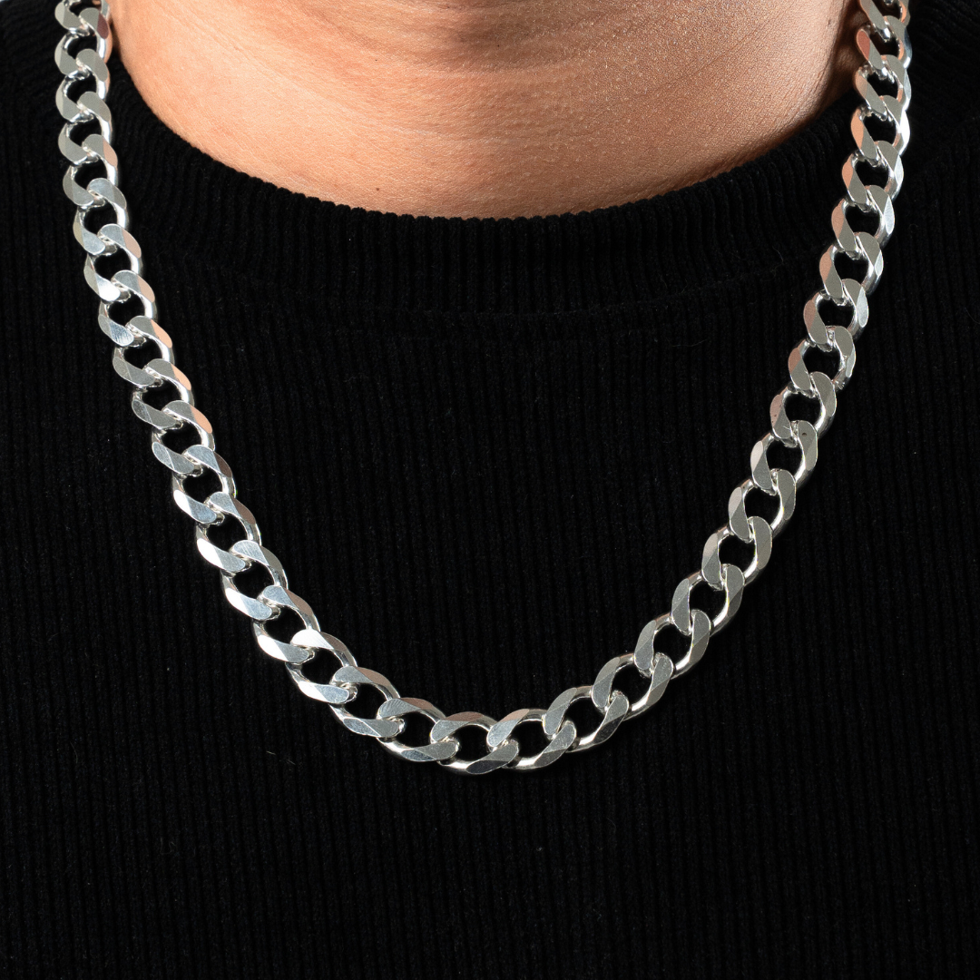 Cadena de plata tejido Barbado solida hecha a maquina con broche de perico 12 mm