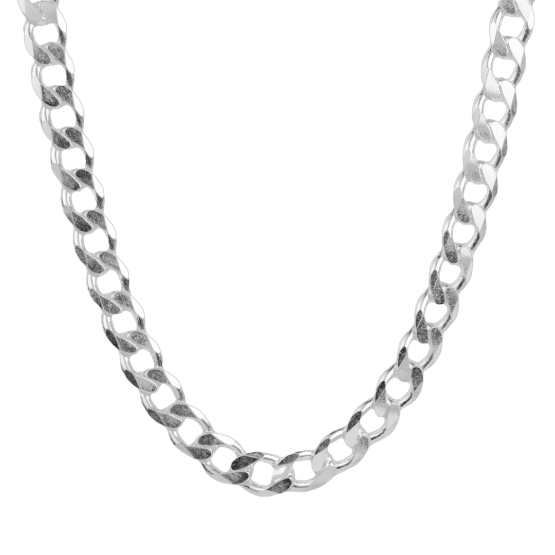 Cadena de plata tejido Barbado solida hecha a maquina con broche de perico 14 mm