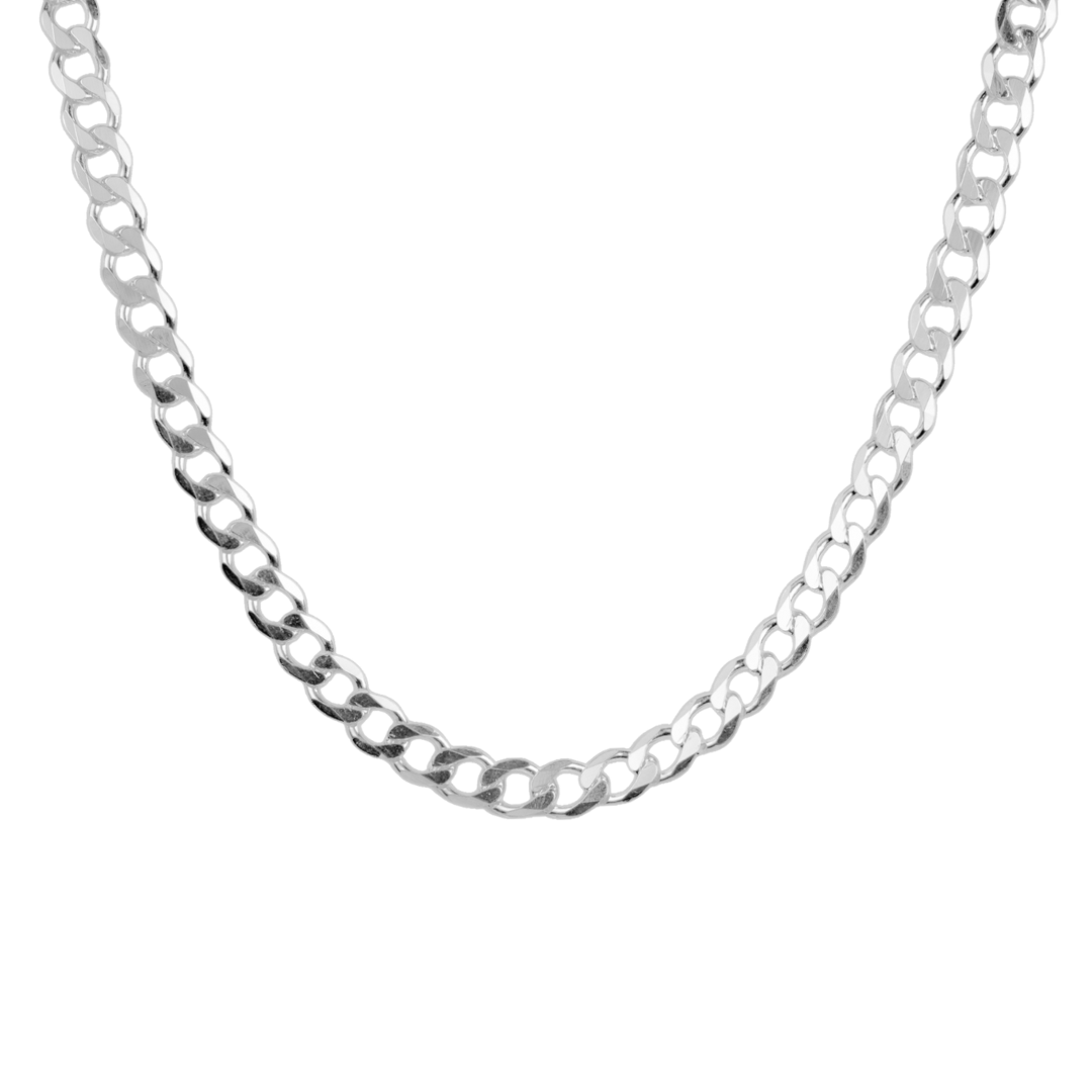 Cadena de plata tejido Barbado solida hecha a maquina con broche de perico 9 mm