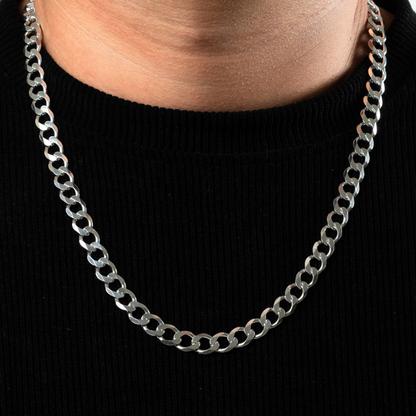 Cadena de plata tejido Barbado solida hecha a maquina con broche de perico 9 mm