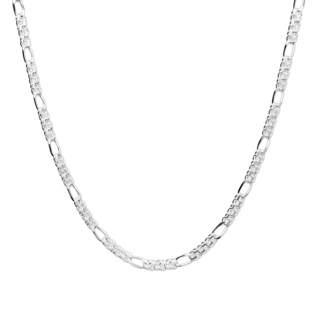 Cadena de plata tejido Chino Figaro solida hecha a mano con broche de caja 5.5 mm