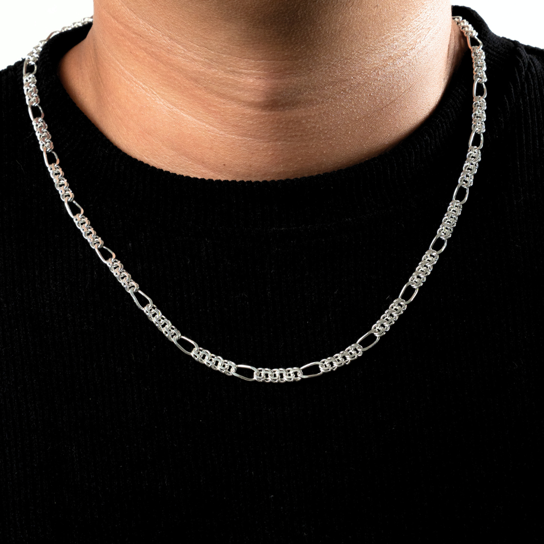 Cadena de plata tejido Chino Figaro solida hecha a mano con broche de caja 5.5 mm