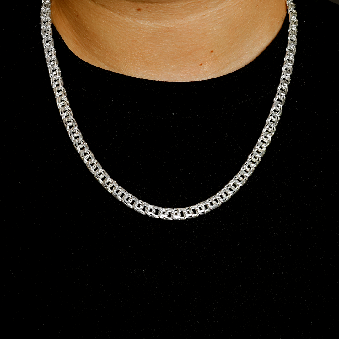 Cadena de plata tejido Chino solida hecha a mano con broche de caja 7 mm