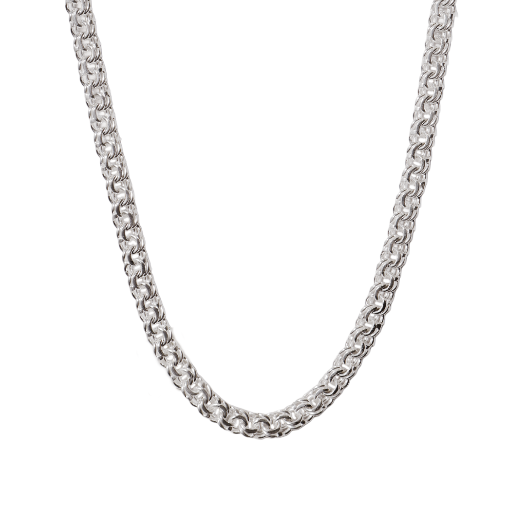 Cadena de plata tejido Chino solida hecha a mano con broche de caja 9 mm