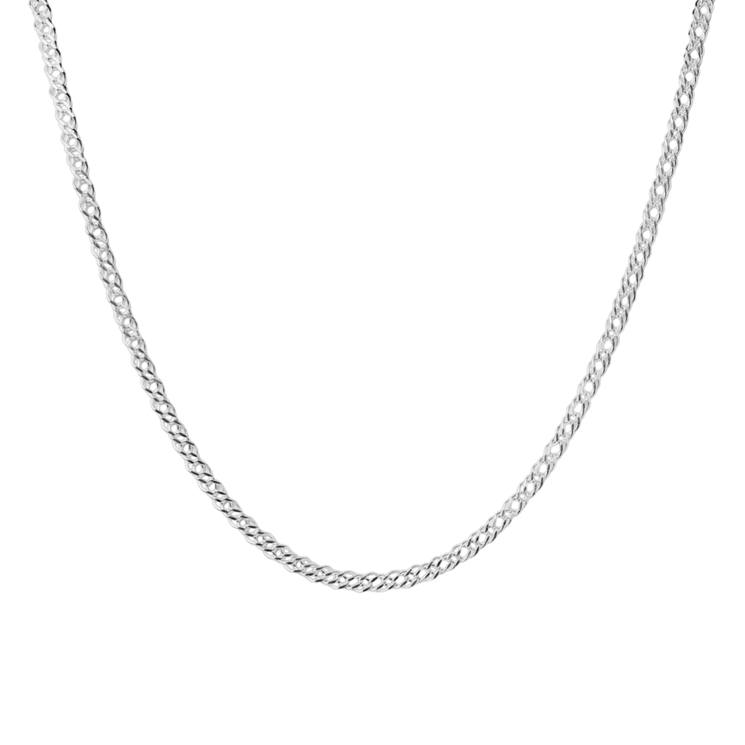 Cadena de plata tejido Doble Rombo solida hecha a maquina con broche de argolla 4 mm