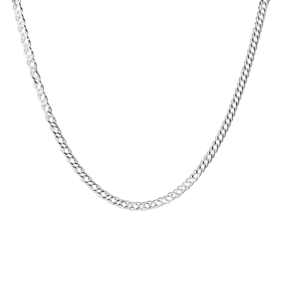 Cadena de plata tejido Doble Rombo solida hecha a maquina con broche de perico 5 mm