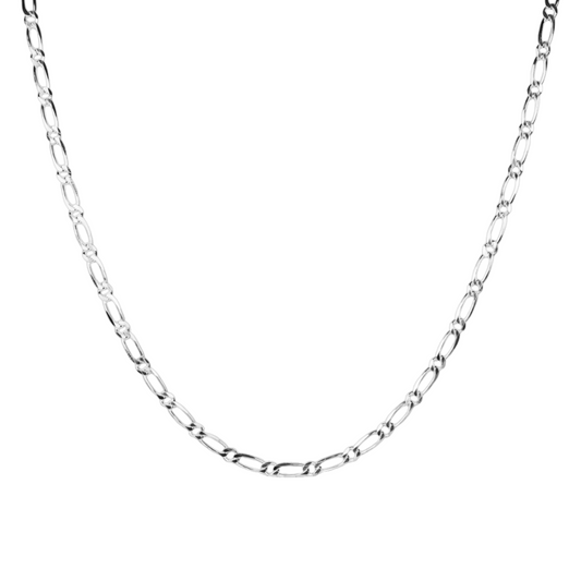 Cadena de plata tejido Figaro 1X1 solida hecha a maquina con broche de argolla 4 mm