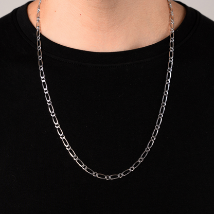 Cadena de plata tejido Figaro 1X1 solida hecha a maquina con broche de argolla 4 mm