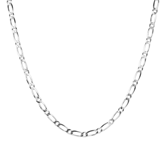 Cadena de plata tejido Figaro 1X1 solida hecha a maquina con broche de perico 5 mm