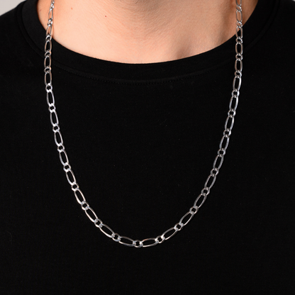 Cadena de plata tejido Figaro 1X1 solida hecha a maquina con broche de perico 5 mm