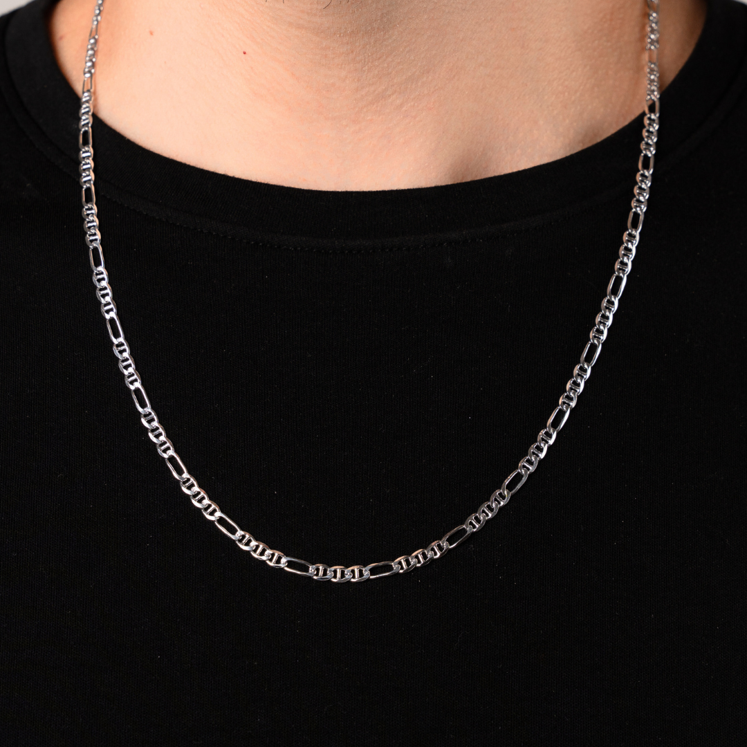 Cadena de plata tejido Figaro Marinero solida hecha a maquina con broche de perico 3.5 mm